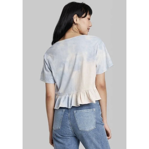 Wild Fable Pure Cotton Tie Dye Peplum V-Neck Short Sleeve Cropped Blouse - Picture 4 of 9